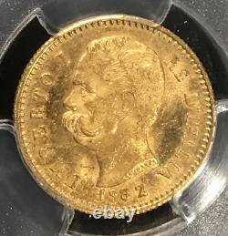 Italy 1882-R BN 20 LIRE Gold Coin PCGS MS63+