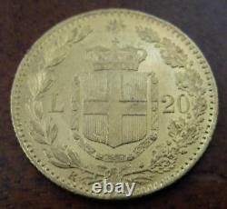 Italy 1882 R Gold 20 Lire Umberto I UNC
