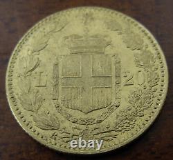 Italy 1885 R Gold 20 Lire Umberto I UNC