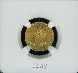 Italy 18.5mm 1863-t Bn 10 Lire Gold Coin Choice Uncirculated Ngc Certified Ms63