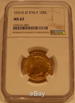 Italy 1931 R IX Gold 100 Lire NGC MS-62 Vittorio Emanuele