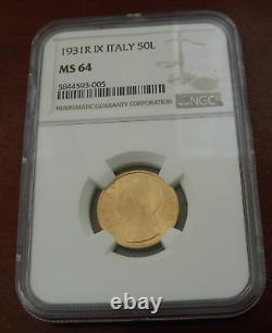 Italy 1931 R IX Gold 50 Lire NGC MS64 Vittorio Emanuele III