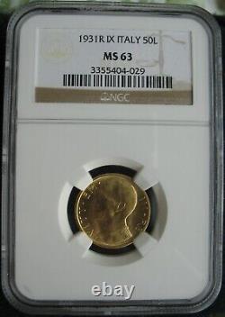 Italy 1931-R IX Gold 50 Lire NGC MS-63