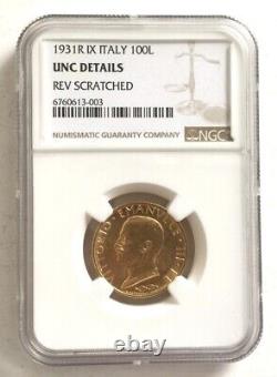 Italy 1931 Vittorio 100 Lire NGC Gold Coin, UNC