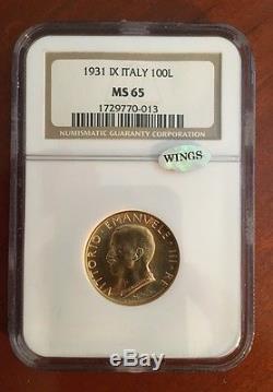 Italy 1931-r Yr. IX 100 Lire Gem Uncirculated Gold Coin, Ngc Certified Ngc Ms65