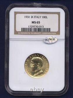 Italy 1931-r Yr. IX 100 Lire Gem Uncirculated Gold Coin, Ngc Certified Ngc Ms65