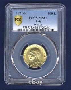 Italy 1931-r Yr. IX 100 Lire Uncirculated Gold Coin, Pcgs Certified Ms62