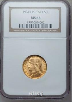 Italy 1931-r Yr. IX 50 Lire Gem Uncirculated Gold Coin, Ngc Certified Ms65