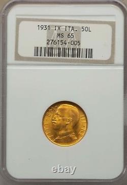 Italy 1931-r Yr. IX 50 Lire Gem Uncirculated Gold Coin, Ngc Certified Ms65