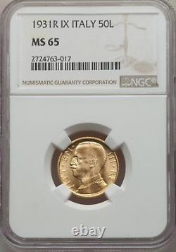 Italy 1931-r Yr. IX 50 Lire Gem Uncirculated Gold Coin, Ngc Certified Ms65
