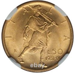 Italy 1931-r Yr. IX 50 Lire Gem Uncirculated Gold Coin, Ngc Certified Ms65
