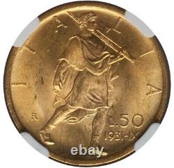 Italy 1931-r Yr. IX 50 Lire Gem Uncirculated Gold Coin, Ngc Certified Ms65