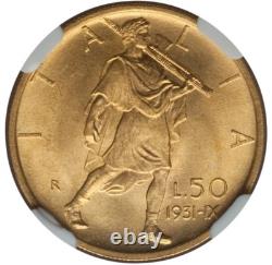 Italy 1931-r Yr. IX 50 Lire Gem Uncirculated Gold Coin, Ngc Certified Ms65
