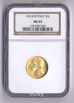 Italy 1931-r Yr. IX 50 Lire Gem Uncirculated Gold Coin, Ngc Certified Ms65