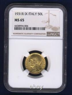 Italy 1931-r Yr. IX 50 Lire Gem Uncirculated Gold Coin, Ngc Certified Ms65
