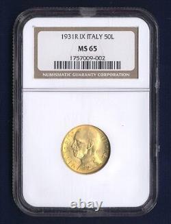 Italy 1931-r Yr. IX 50 Lire Gem Uncirculated Gold Coin, Ngc Certified Ms65