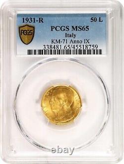 Italy 1931-r Yr. IX 50 Lire Gem Uncirculated Gold Coin Pcgs Certified Pcgs Ms65