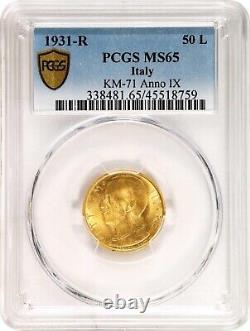 Italy 1931-r Yr. IX 50 Lire Gem Uncirculated Gold Coin Pcgs Certified Pcgs Ms65