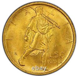 Italy 1931-r Yr. IX 50 Lire Gem Uncirculated Gold Coin Pcgs Certified Pcgs Ms65