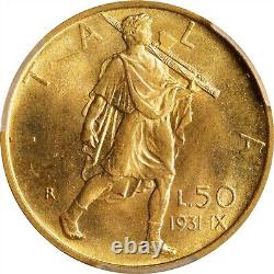 Italy 1931-r Yr. IX 50 Lire Gem Uncirculated Gold Coin Pcgs Certified Pcgs Ms65