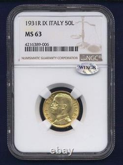 Italy 1931-r Yr. IX 50 Lire Uncirculated Gold Coin, Ngc Certified Ms63