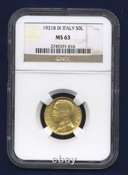 Italy 1931-r Yr. IX 50 Lire Uncirculated Gold Coin, Ngc Certified Ms63
