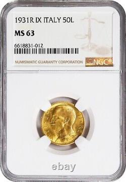 Italy 1931-r Yr. IX 50 Lire Uncirculated Gold Coin, Ngc Certified Ms63