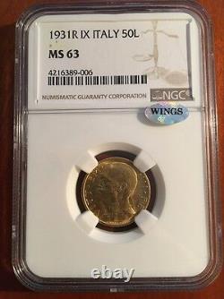 Italy 1931-r Yr. IX 50 Lire Uncirculated Gold Coin, Ngc Certified Ms63