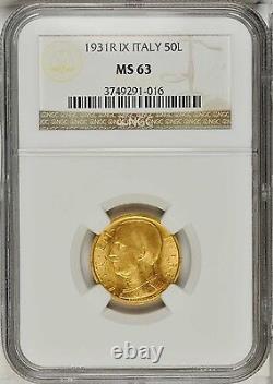 Italy 1931-r Yr. IX 50 Lire Uncirculated Gold Coin, Ngc Certified Ms63
