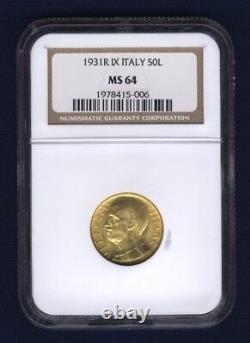 Italy 1931-r Yr. IX 50 Lire Uncirculated Gold Coin, Ngc Certified Ms64