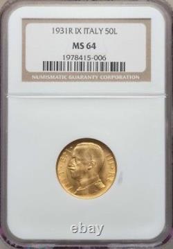 Italy 1931-r Yr. IX 50 Lire Uncirculated Gold Coin, Ngc Certified Ms64