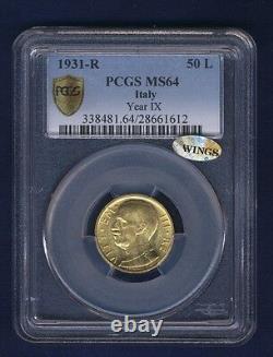 Italy 1931-r Yr. IX 50 Lire Uncirculated Gold Coin, Pcgs Certified Ms64