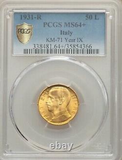 Italy 1931-r Yr. IX 50 Lire Uncirculated Gold Coin, Pcgs Certified Ms64+