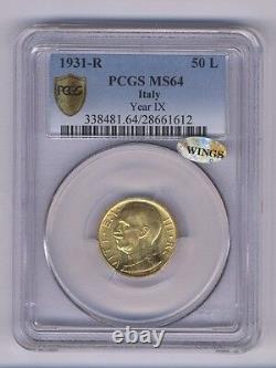 Italy 1931-r Yr. IX 50 Lire Uncirculated Gold Coin, Pcgs Certified Ms64