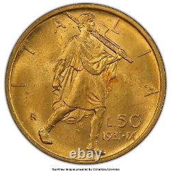 Italy 1931-r Yr. IX 50 Lire Uncirculated Gold Coin, Pcgs Certified Ms64+