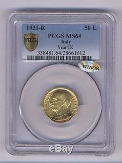 Italy 1931-r Yr. IX 50 Lire Uncirculated Gold Coin, Pcgs Certified Ngc Ms64
