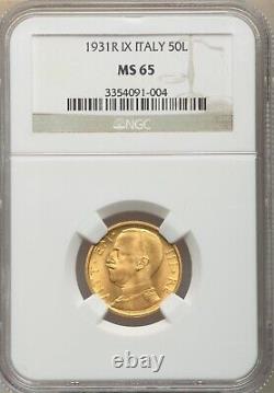 Italy 1931-r Yr. X 50 Lire Gem Uncirculated Gold Coin, Ngc Certified Ngc Ms65