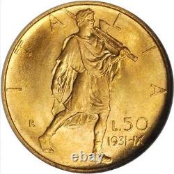 Italy 1931-r Yr. X 50 Lire Gem Uncirculated Gold Coin, Ngc Certified Ngc Ms65