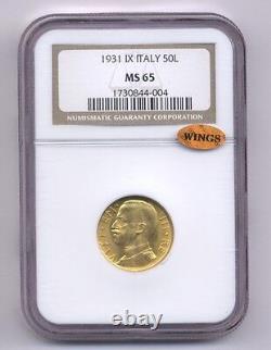 Italy 1931-r Yr. X 50 Lire Gem Uncirculated Gold Coin, Ngc Certified Ngc Ms65