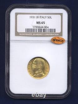 Italy 1931-r Yr. X 50 Lire Gem Uncirculated Gold Coin, Ngc Certified Ngc Ms65