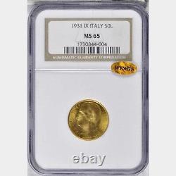 Italy 1931-r Yr. X 50 Lire Gem Uncirculated Gold Coin, Ngc Certified Ngc Ms65