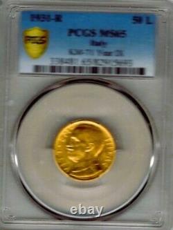 Italy 1931-r Yr. X 50 Lire Gem Uncirculated Gold Coin Pcgs Certified Ms65