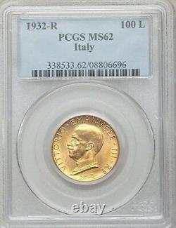 Italy 1932-r Yr. X 100 Lire Uncirculated Gold Coin, Pcgs Certified Ms62