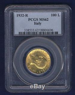 Italy 1932-r Yr. X 100 Lire Uncirculated Gold Coin, Pcgs Certified Ms62