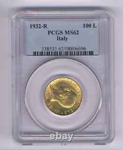 Italy 1932-r Yr. X 100 Lire Uncirculated Gold Coin, Pcgs Certified Ms62