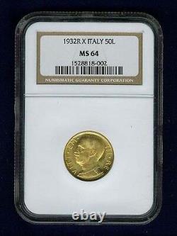 Italy 1932-r Yr. X 50 Lire Uncirculated Gold Coin, Ngc Certified Ms64