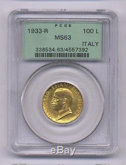 Italy 1933-r 100 Lire Gold Coin, Choice Uncirculated, Pcgs Certified Ms63