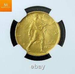 Italy 1933-r Yr. XI 50 Lire Gold Coin, Ngc Graded Ms64