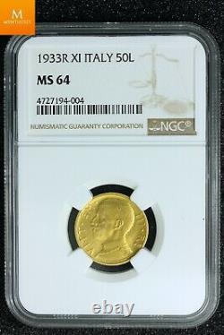 Italy 1933-r Yr. XI 50 Lire Gold Coin, Ngc Graded Ms64