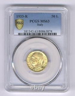 Italy 1933-r Yr. XI 50 Lire Uncirculated Gold Coin, Pcgs Certified Ms63